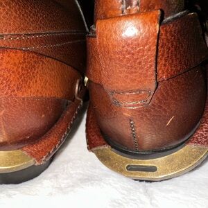 Ralph Lauren burnished leather, mid calf,metal  spurs, choc brown riding boots.